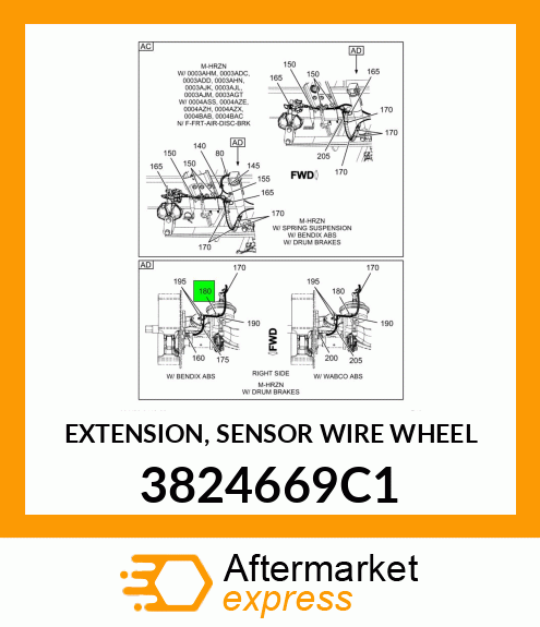 EXTENSION, SENSOR WIRE WHEEL 3824669C1