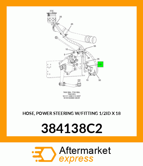 HOSE, POWER STEERING W/FITTING 1/2"ID X 18" 384138C2