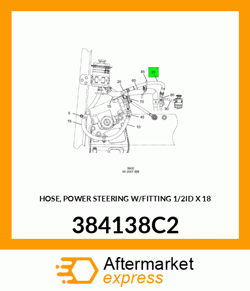 HOSE, POWER STEERING W/FITTING 1/2"ID X 18" 384138C2