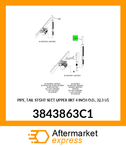 PIPE, TAIL STGHT SECT UPPER BRT 4 INCH O.D., 32.3 LG 3843863C1