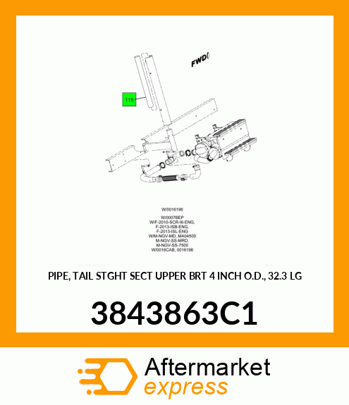 PIPE, TAIL STGHT SECT UPPER BRT 4 INCH O.D., 32.3 LG 3843863C1