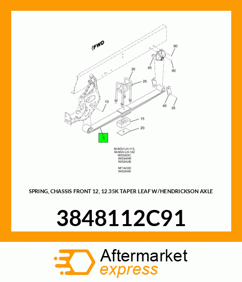 SPRING, CHASSIS FRONT 12, 12.35K TAPER LEAF W/HENDRICKSON AXLE 3848112C91