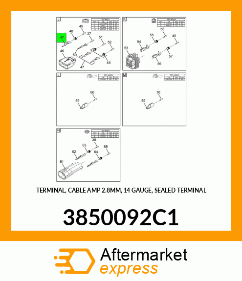 TERMINAL, CABLE AMP 2.8MM, 14 GAUGE, SEALED TERMINAL 3850092C1