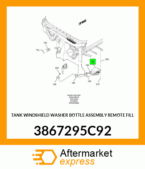 TANK WINDSHIELD WASHER BOTTLE ASSEMBLY REMOTE FILL 3867295C92