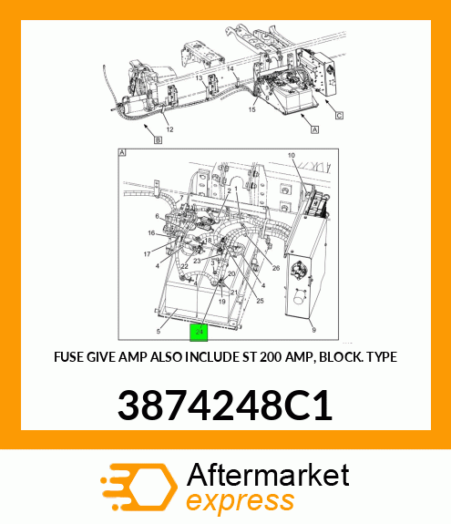 FUSE GIVE AMP ALSO INCLUDE ST 200 AMP, BLOCK TYPE 3874248C1