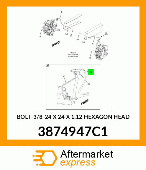 BOLT-3/8-24 X 24 X 1.12 HEXAGON HEAD 3874947C1