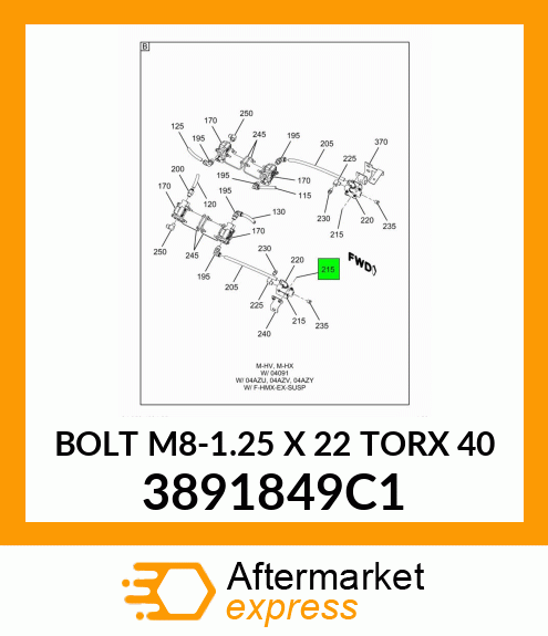 BOLT M8-1.25 X 22 TORX 40 3891849C1