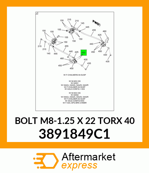 BOLT M8-1.25 X 22 TORX 40 3891849C1