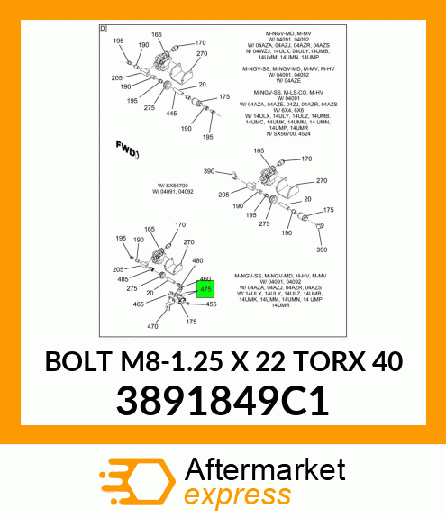 BOLT M8-1.25 X 22 TORX 40 3891849C1