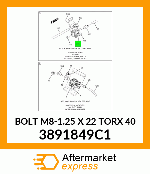 BOLT M8-1.25 X 22 TORX 40 3891849C1