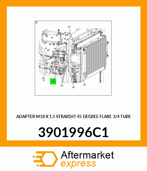 ADAPTER M18 X 1.5 STRAIGHT 45 DEGREE FLARE 3/4 TUBE 3901996C1