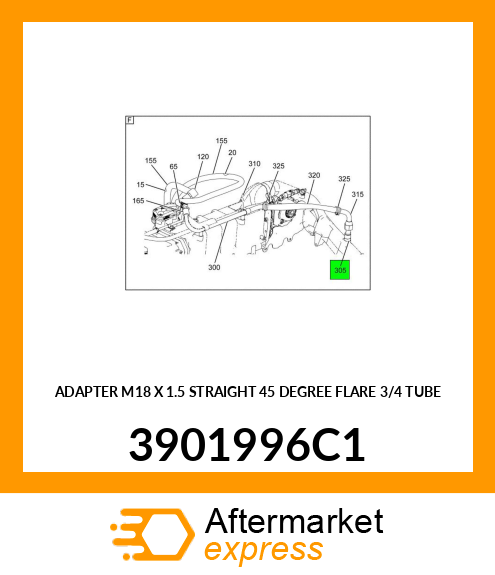 ADAPTER M18 X 1.5 STRAIGHT 45 DEGREE FLARE 3/4 TUBE 3901996C1