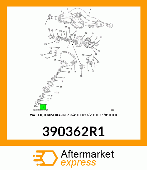 WASHER, THRUST BEARING 1 3/4" I.D. X 2 1/2" O.D. X 1/8" THICK 390362R1