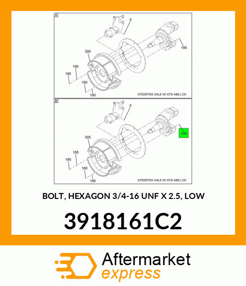 BOLT, HEXAGON 3/4-16 UNF X 2.5, LOW 3918161C2