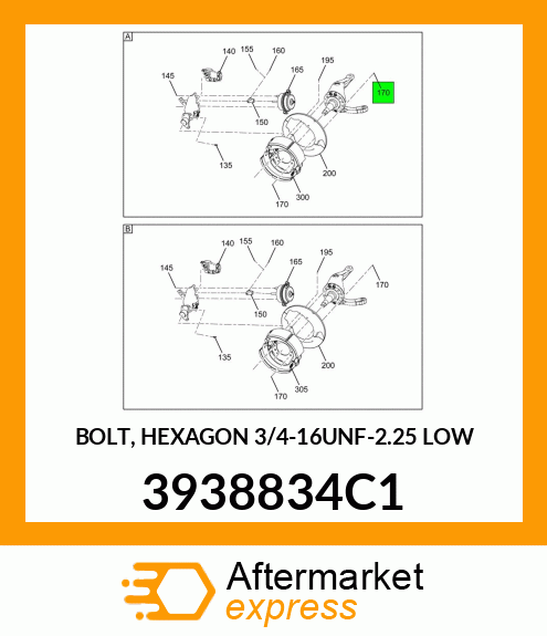 BOLT, HEXAGON 3/4-16UNF-2.25 LOW 3938834C1