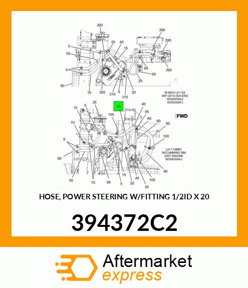 HOSE, POWER STEERING W/FITTING 1/2"ID X 20" 394372C2