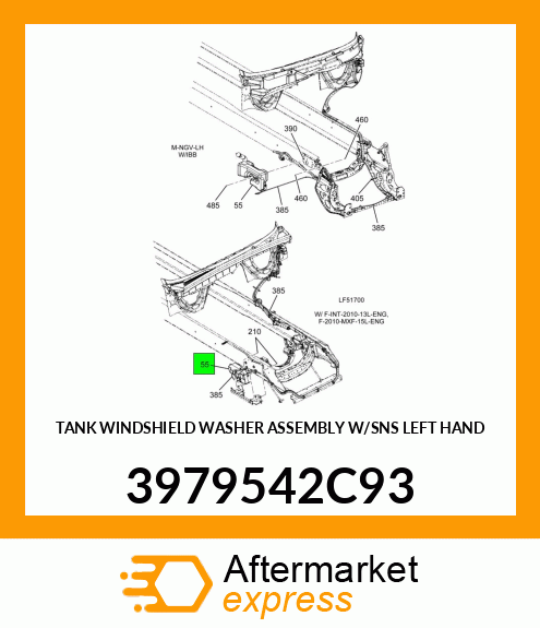 TANK WINDSHIELD WASHER ASSEMBLY W/SNS LEFT HAND 3979542C93