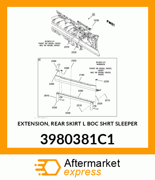 EXTENSION, REAR SKIRT L BOC SHRT SLEEPER 3980381C1