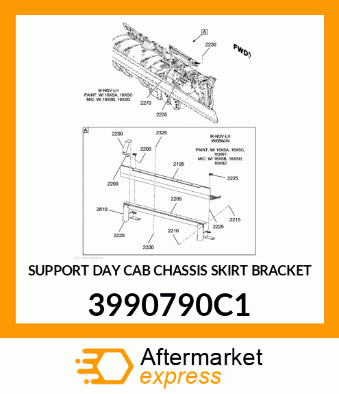 SUPPORT DAY CAB CHASSIS SKIRT BRACKET 3990790C1