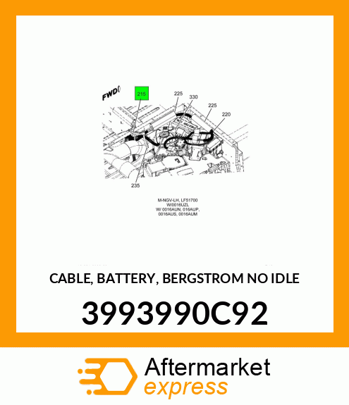 CABLE, BATTERY, BERGSTROM NO IDLE 3993990C92