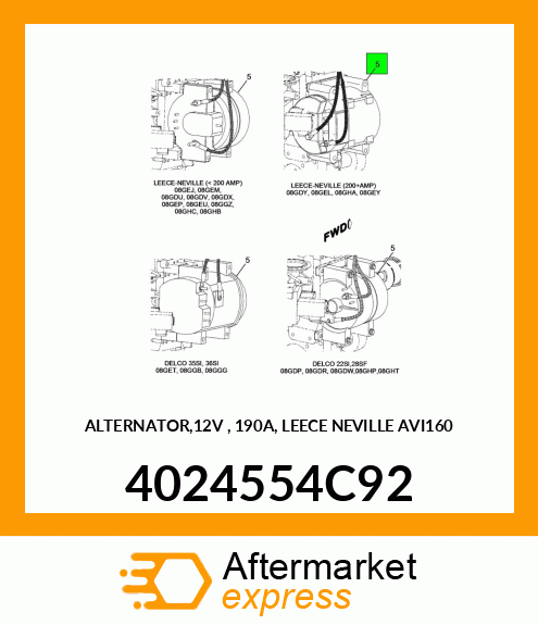 ALTERNATOR,12V , 190A, LEECE NEVILLE AVI160 4024554C92