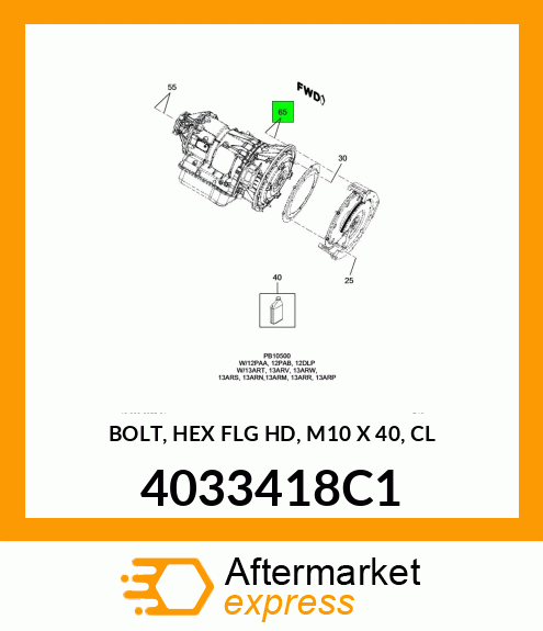 BOLT, HEX FLG HD, M10 X 40, CL 4033418C1