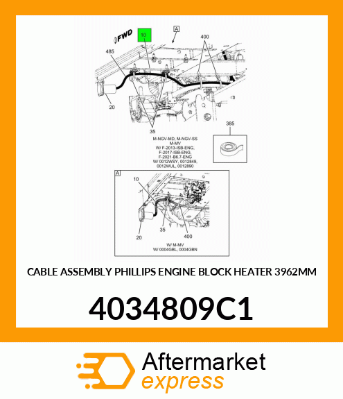 CABLE ASSEMBLY PHILLIPS ENGINE BLOCK HEATER 3962MM 4034809C1