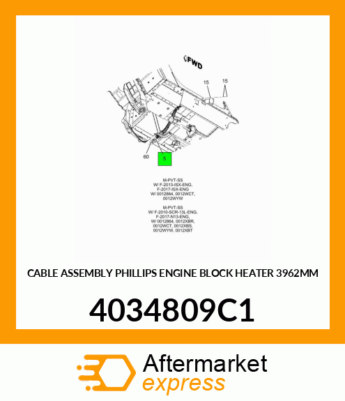 CABLE ASSEMBLY PHILLIPS ENGINE BLOCK HEATER 3962MM 4034809C1