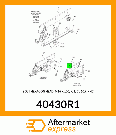 BOLT HEXAGON HEAD, M16 X 100, P/T, CL 10.9, PHC 40430R1