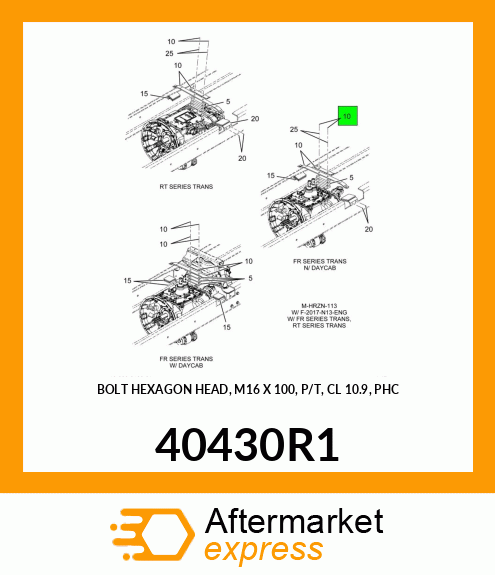 BOLT HEXAGON HEAD, M16 X 100, P/T, CL 10.9, PHC 40430R1