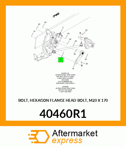 BOLT, HEXAGON FLANGE HEAD BOLT, M20 X 170 40460R1