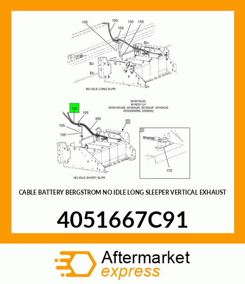 CABLE BATTERY BERGSTROM NO IDLE LONG SLEEPER VERTICAL EXHAUST 4051667C91