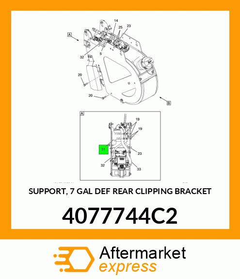 SUPPORT, 7 GAL DEF REAR CLIPPING BRACKET 4077744C2