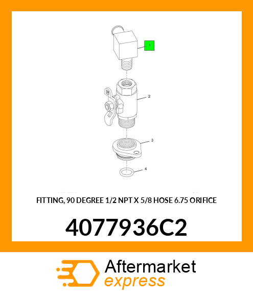 FITTING, 90 DEGREE 1/2 NPT X 5/8 HOSE 6.75 ORIFICE 4077936C2