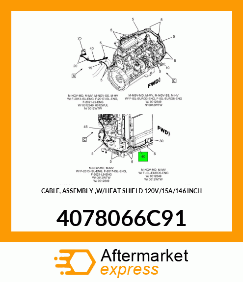 CABLE, ASSEMBLY ,W/HEAT SHIELD 120V/15A/146 INCH 4078066C91