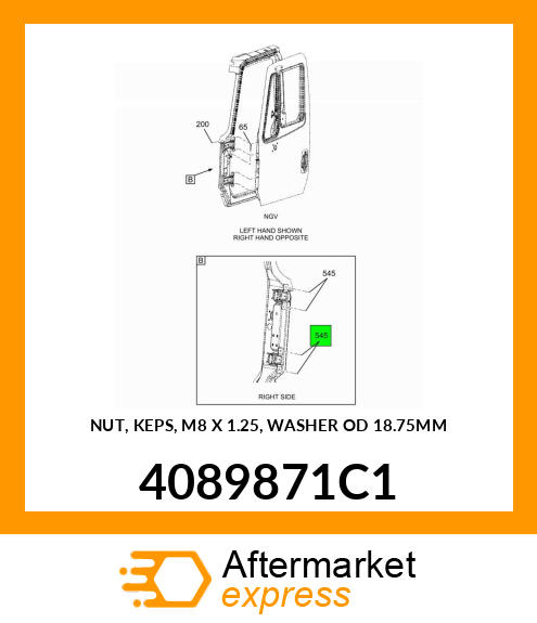 NUT, KEPS, M8 X 1.25, WASHER OD 18.75MM 4089871C1