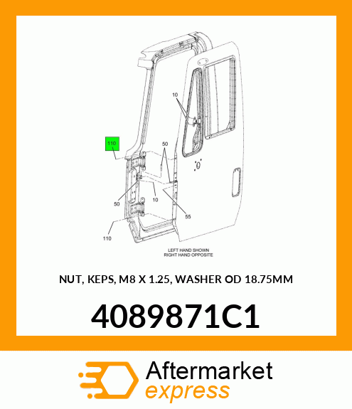 NUT, KEPS, M8 X 1.25, WASHER OD 18.75MM 4089871C1