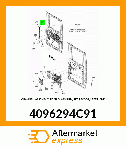 CHANNEL, ASSEMBLY, REAR GLASS RUN, REAR DOOR, LEFT HAND 4096294C91