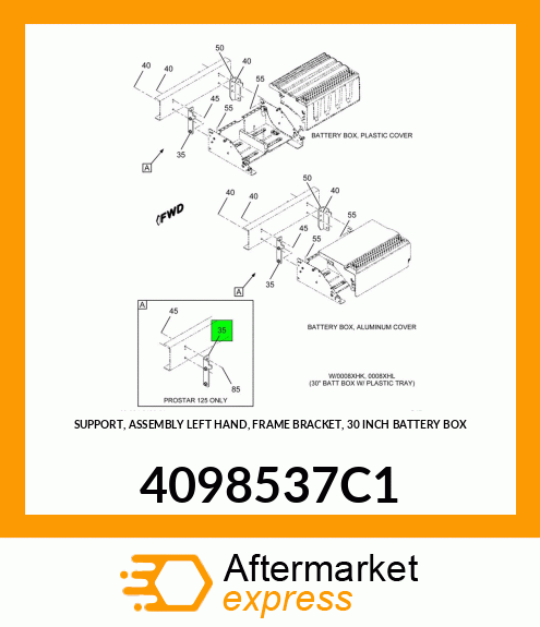 SUPPORT, ASSEMBLY LEFT HAND, FRAME BRACKET, 30 INCH BATTERY BOX 4098537C1