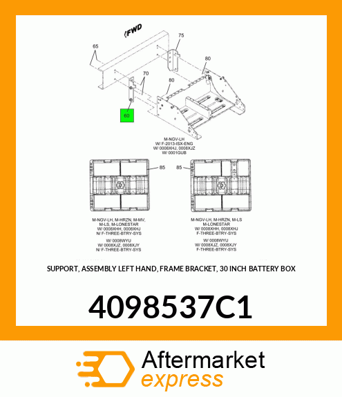 SUPPORT, ASSEMBLY LEFT HAND, FRAME BRACKET, 30 INCH BATTERY BOX 4098537C1