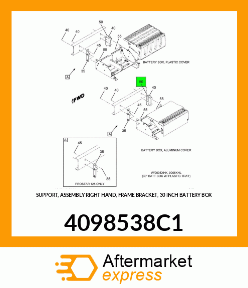 SUPPORT, ASSEMBLY RIGHT HAND, FRAME BRACKET, 30 INCH BATTERY BOX 4098538C1