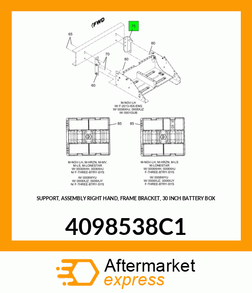 SUPPORT, ASSEMBLY RIGHT HAND, FRAME BRACKET, 30 INCH BATTERY BOX 4098538C1