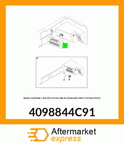 RADIO, ASSEMBLY, AM/FM/CD/PA/USB, W/AUXILIARY INPUT W/FACE PLATE 4098844C91