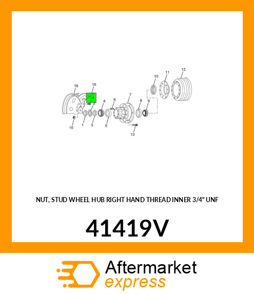 NUT, STUD WHEEL HUB RIGHT HAND THREAD INNER 3/4" UNF 41419V