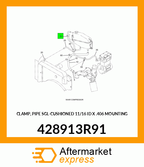 CLAMP, PIPE SGL-CUSHIONED 11/16 ID X .406 MOUNTING 428913R91
