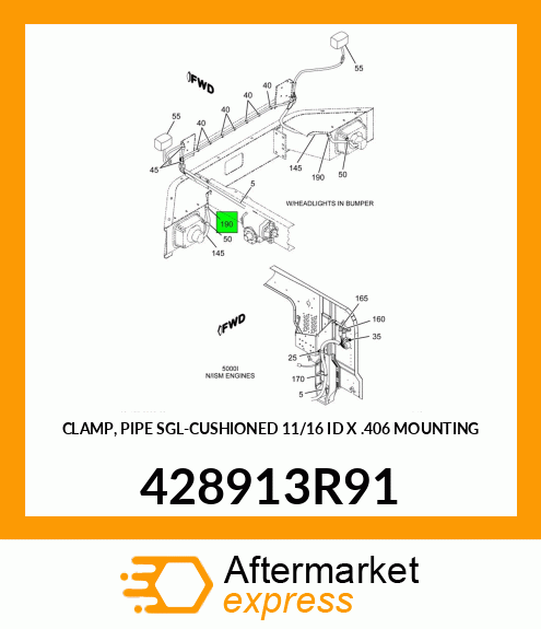 CLAMP, PIPE SGL-CUSHIONED 11/16 ID X .406 MOUNTING 428913R91