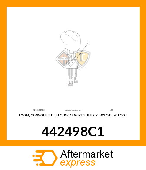 LOOM, CONVOLUTED ELECTRICAL WIRE 3/8" I.D. X .503" O.D. 50 FOOT 442498C1
