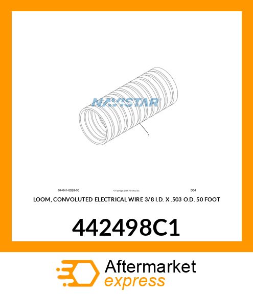 LOOM, CONVOLUTED ELECTRICAL WIRE 3/8" I.D. X .503" O.D. 50 FOOT 442498C1