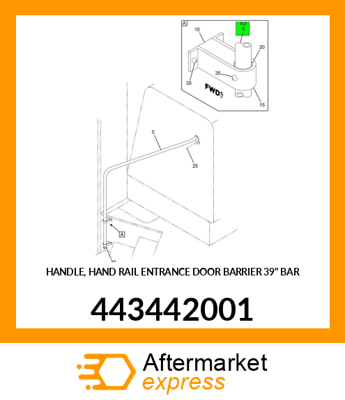 HANDLE, HAND RAIL ENTRANCE DOOR BARRIER 39" BAR 443442001