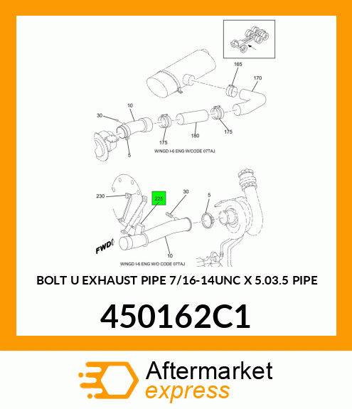 BOLT U EXHAUST PIPE 7/16-14UNC X 5.03.5 PIPE 450162C1